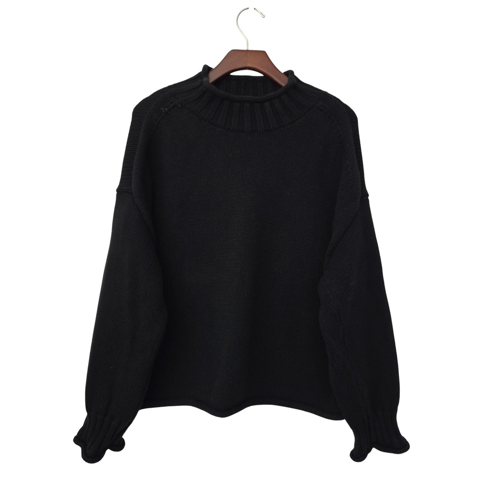 J. Crew 2025 Rollneck Sweater Oversized Cotton Women Large Black CM712
